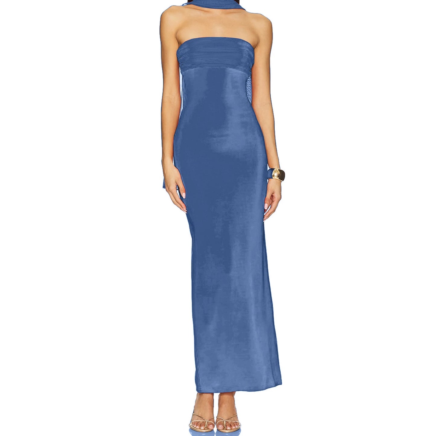 Elegant Off-Shoulder Maxi Dress with Side Slit and Tie Waist Detail Perfect for Summer Parties and Events