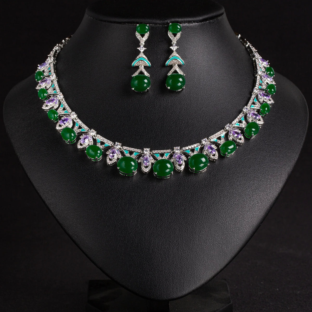 Fashion Hot Sale Luxury Heart Purple Necklace Earrings 2 Piece Women's Jewelry Set Wedding Bridal Travel Everyday Gift M-1042