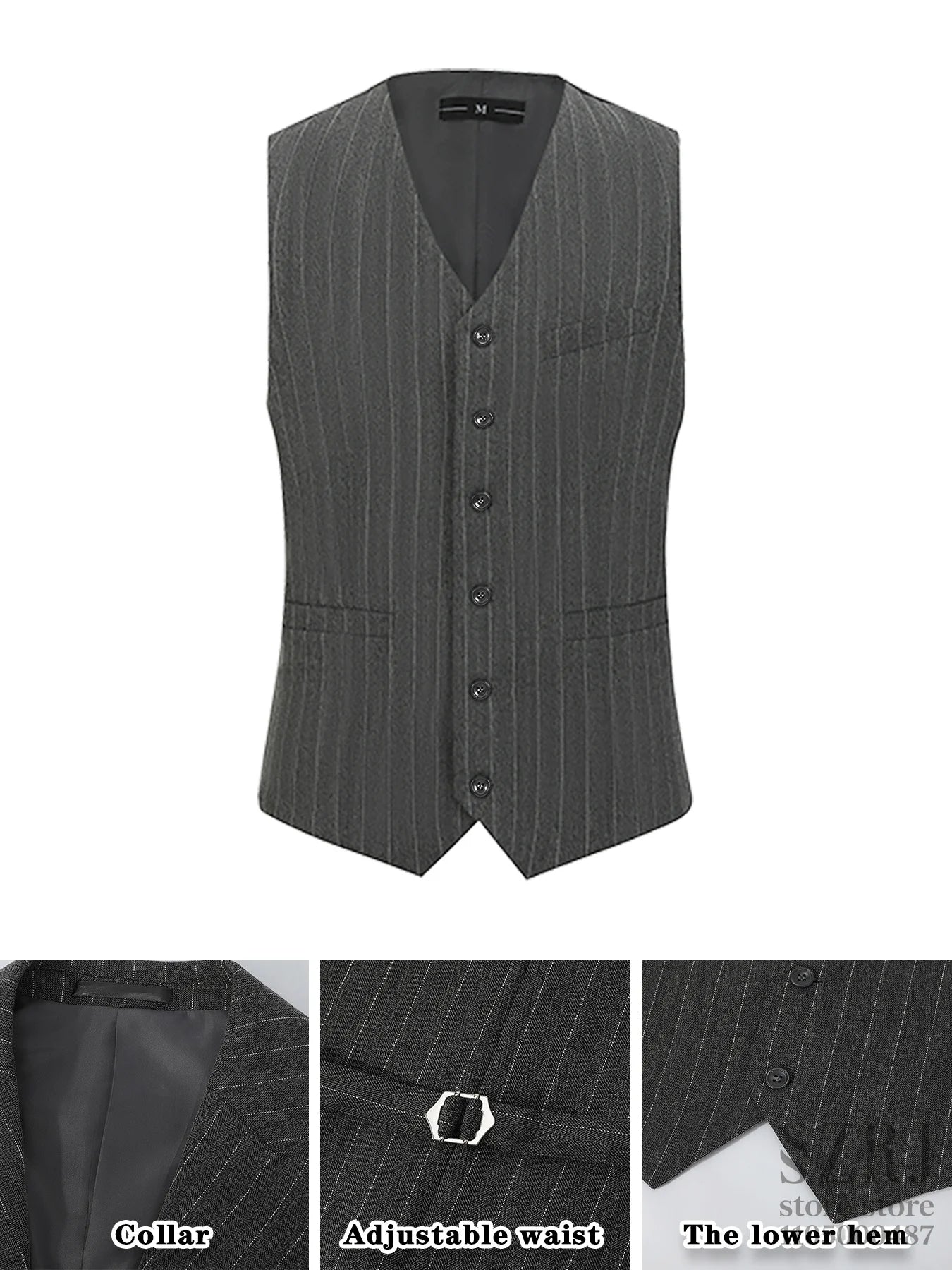 Men's Vertical Striped 3-Piece Suit - Two-Button Jacket+Vest+Pants for Wedding/Business/Daily Wear