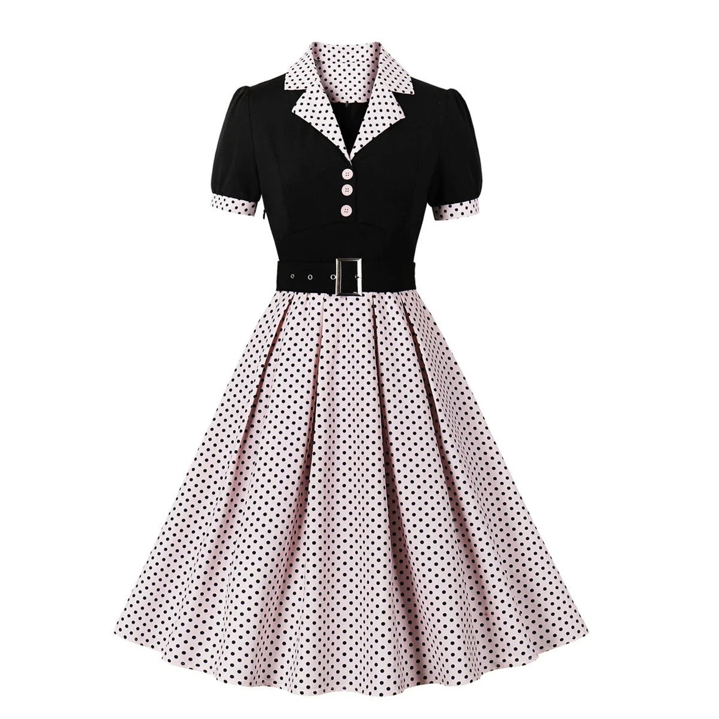 Women'S Vintage Polka Dot Lapel  Short-Sleeved Belt Dress Vestidos Mujer Veranoa 2025 Robe Femme Dress Women Women Clothing