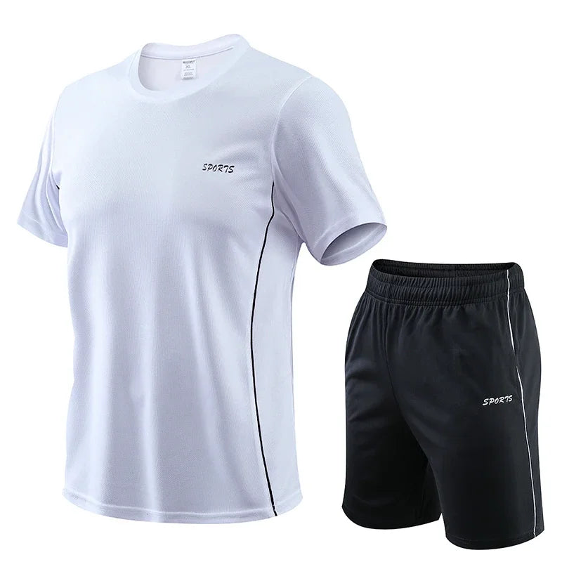 Men's Running Set Summer Quick Drying Sweat-absorbing Short Sleeved T-shirt Shorts Sports Suit Two-piece Set Men