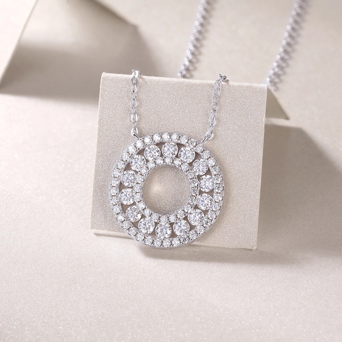 1.4CT D Color Double Circle Moissanite Necklace Pendant For Women GRA Certified S925 Silver Neck Chain Luxury Jewelry Gift