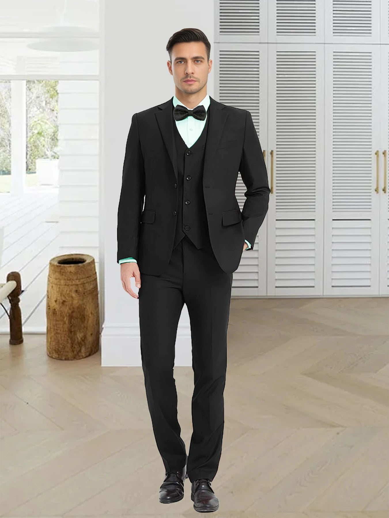 4PCS Men's Formal Tuxedo Set: Vest + Pants + Socks | Classic Solid Suit for Business/Party/Interview