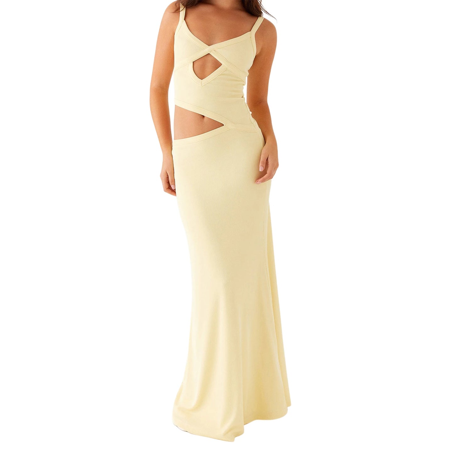 Elegant Lace Sleeveless V-neck Maxi Dress with Open Back for Evening Cocktail Party and Summer Events