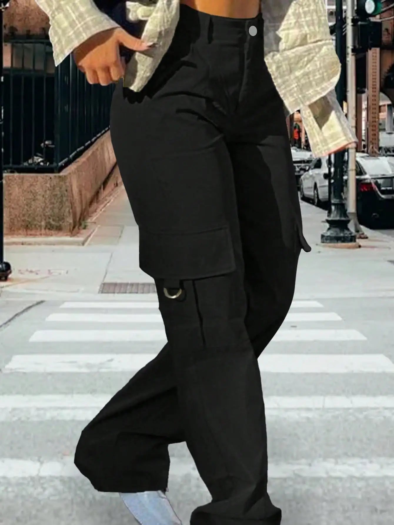 2025 Newest Women's High-Waisted Cargo Pants Y2K Loose Stretch Straight Wide Leg Pants with Pocket Casual Work Pants Streetwear