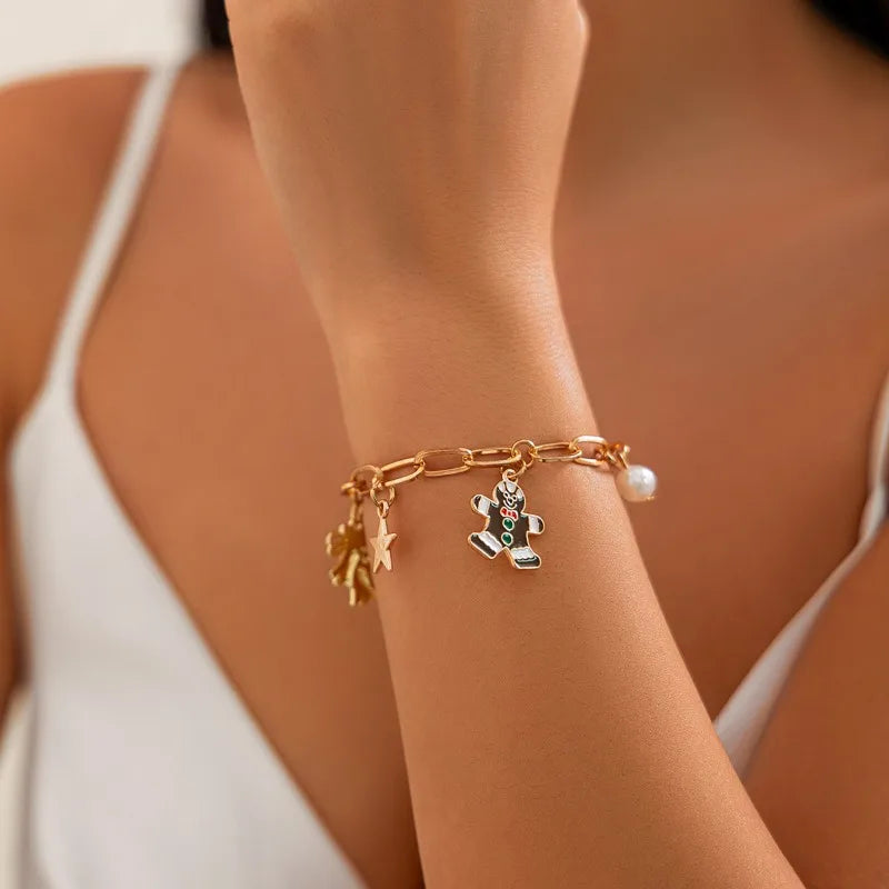 Christmas Fashion Bell Christmas Tree Necklace, Light Luxury Metal Collarbone Chain Set