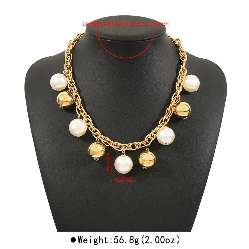 Cross-border Coarse Chain Pearl Pendant Necklace Personality Fashion Temperament Light Luxury Premium Cuban Clavicle Chain