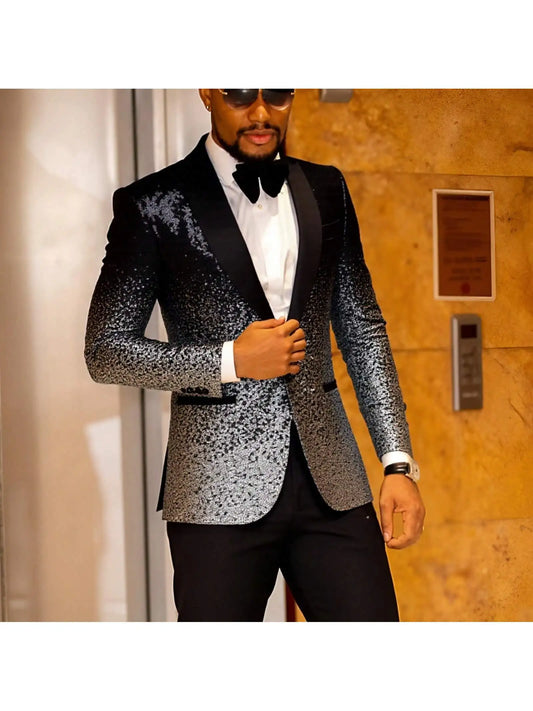 Men Sequin Shiny Prom Suit Jacket One Button and Blazers Tuxedo for Wedding Banquet