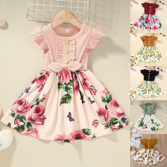Baby Princess Party Dresses for Girls Flower Elegant Ruffle Sleeve Children Wedding Birthday Evening Gown Toddler Kids Clothes
