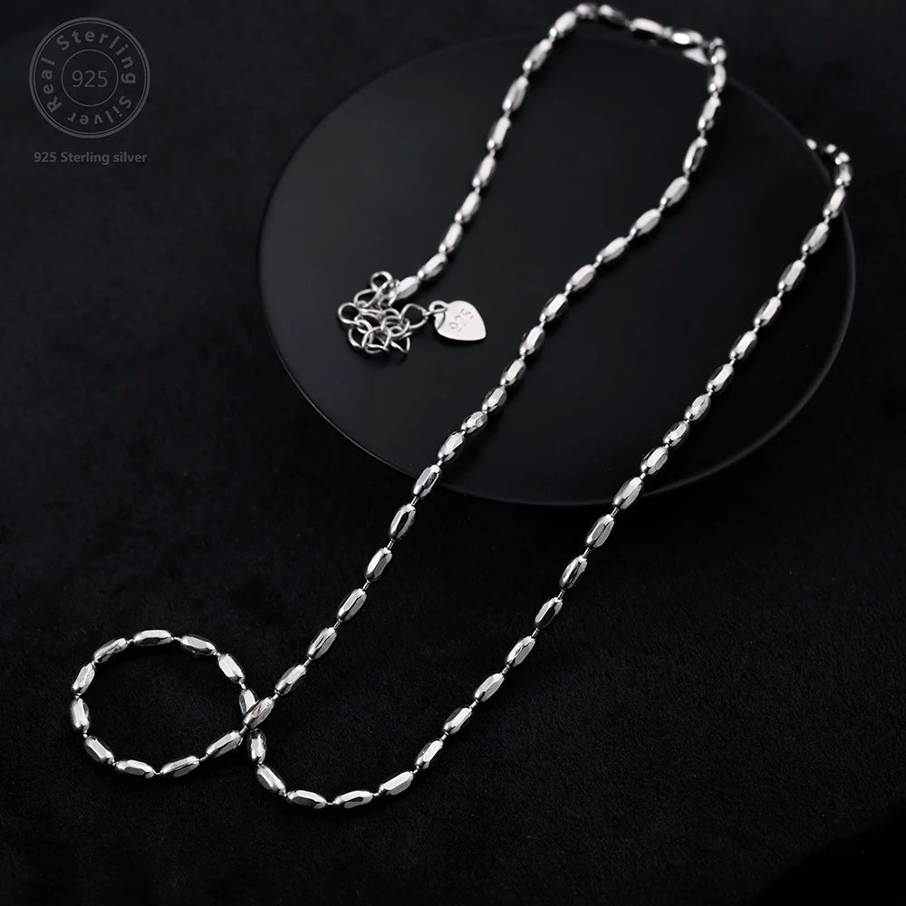 925 Sterling Silver Stacked Rice Grain Olive Beads Chain Necklace for Women Exquisite Simple Collarbone Chain Jewelry Gift USA