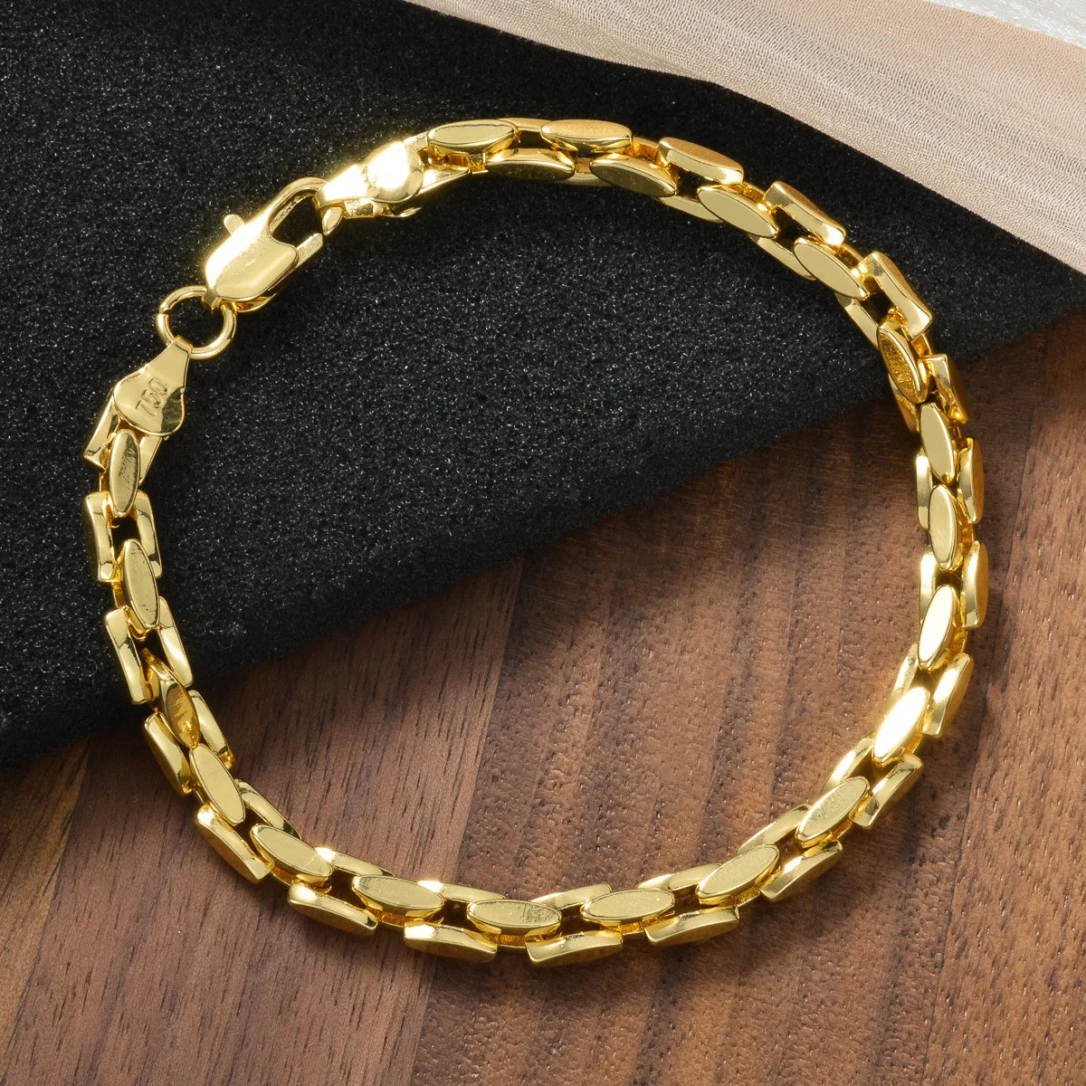 Luxury 24K 9999 Pure Gold real gold Rice Grain Shape Square Bracelet Simple plain Chain All-match Men's and Women's Bracelet