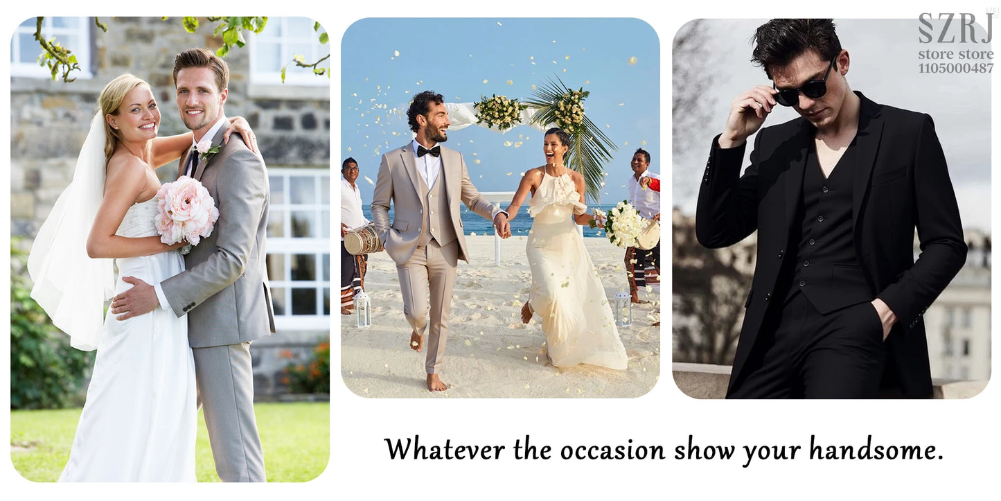 British Style Men's Suit Set (Jacket+Vest+Pants+Bow Tie) - Slim, Elegant, Multi-Occasion