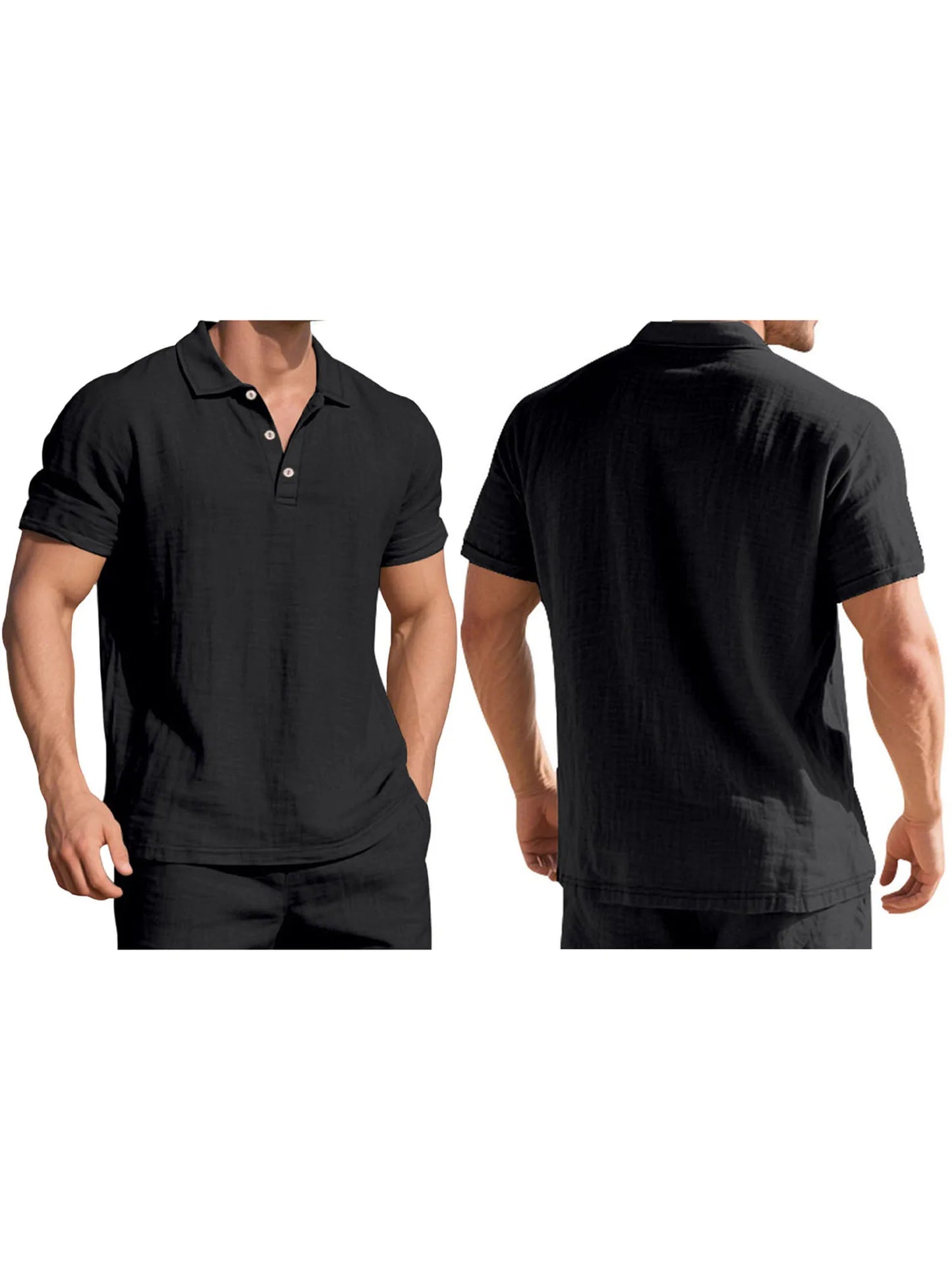 Men s Casual Short Sleeve Linen Shirt with Lapel Collar and Button Detail - Lightweight Summer Top for a Stylish Look