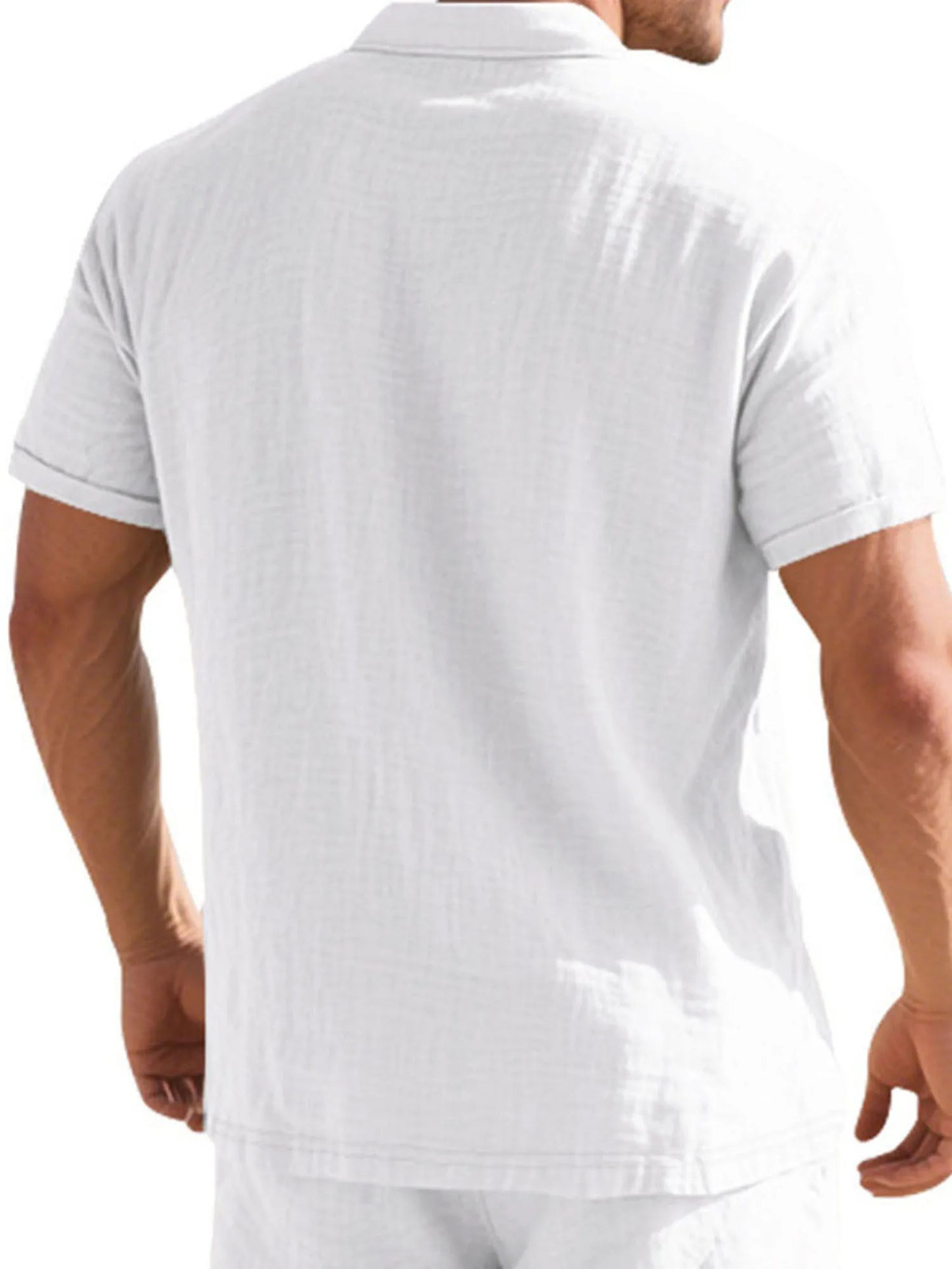 Men s Casual Short Sleeve Linen Shirt with Lapel Collar and Button Detail - Lightweight Summer Top for a Stylish Look