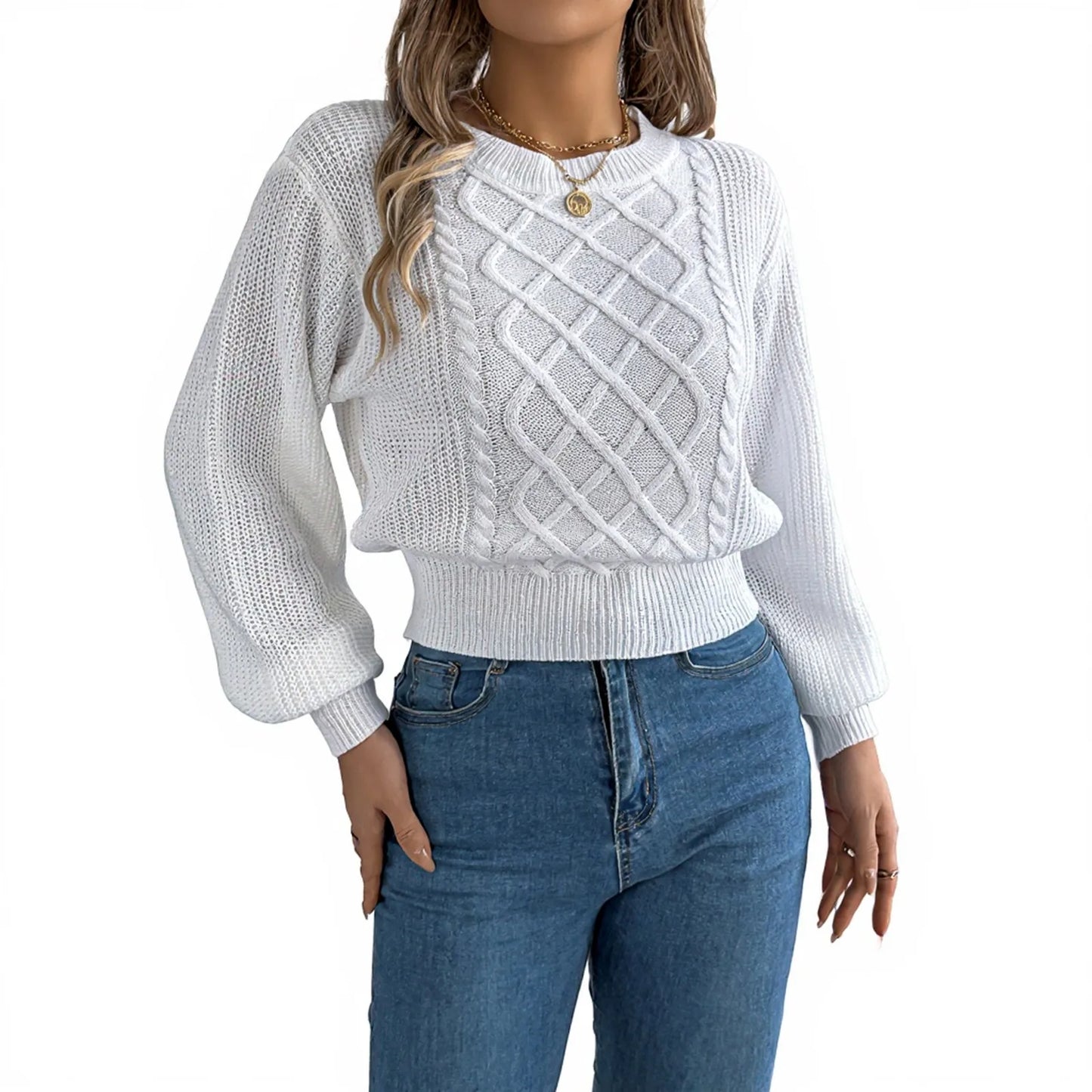 Women'S Fashion Solid Color Cable-Knit Long-Sleeved Waist Pullover Sweater Ropa De Mujer Winter Clothes Woman Sweater For Woman