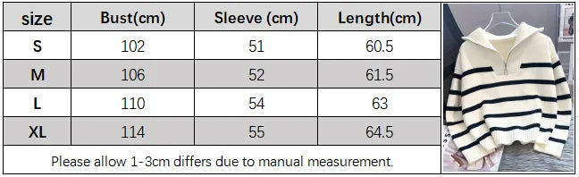 Autumn and Winter New Fashion Woman Sweater Thickened Zipper Striped Undershirt Short Pullover Top Women's Clothing