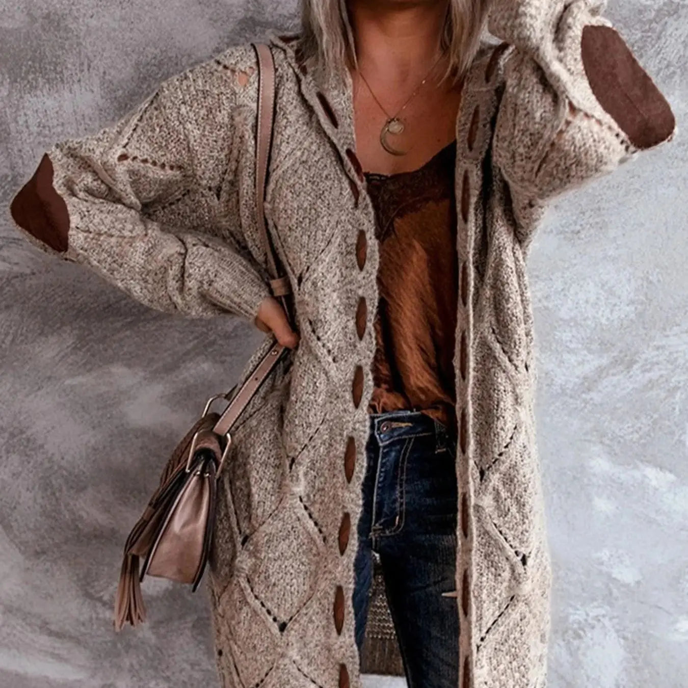 Plus Size Women's Loose Hooded Cardigan Color Matching Adjustable Drawstring Design Autumn and Winter Coat