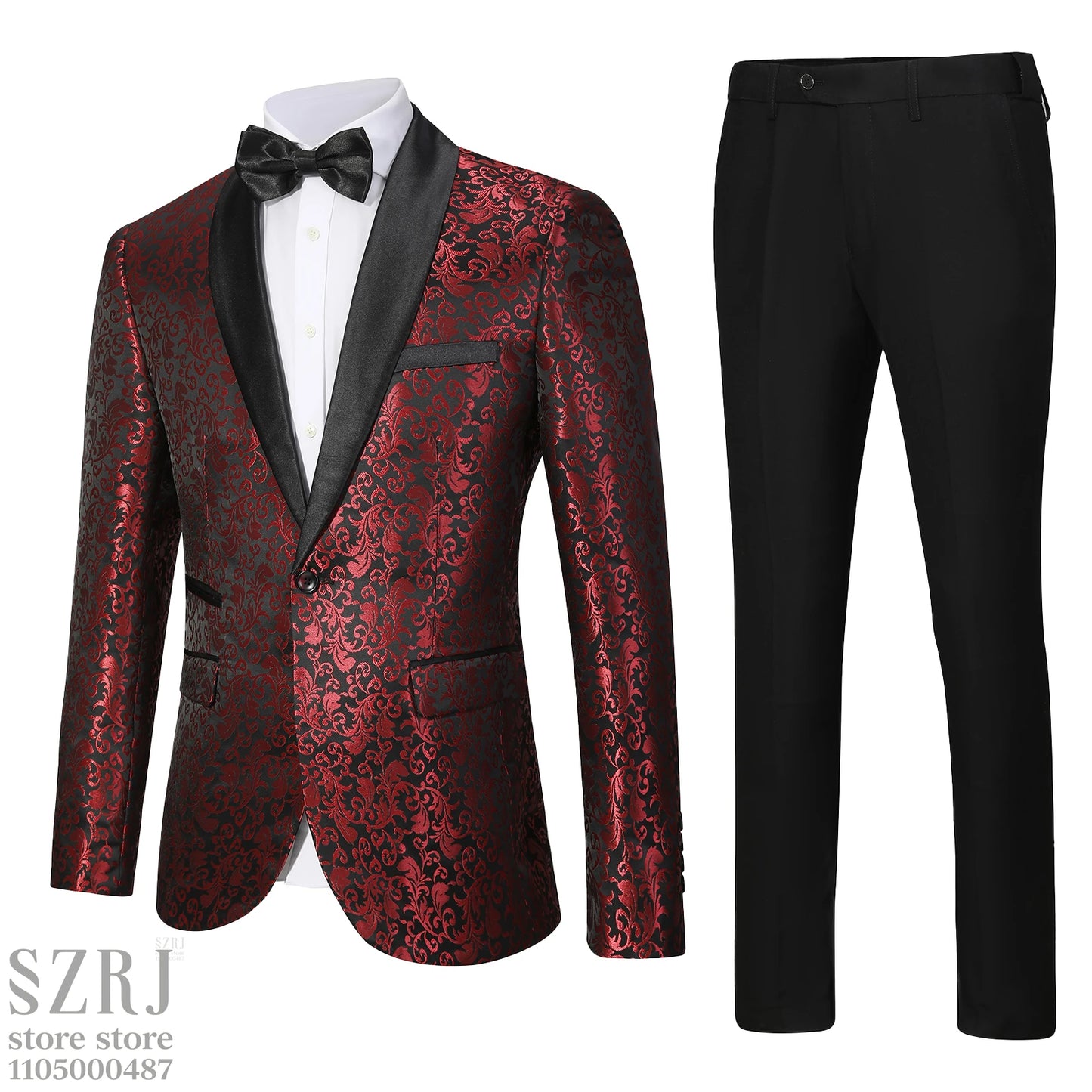Men's Floral Print Suit Set - Long Sleeve Shirt + Trousers, Single Button Shawl Collar,  Perfect for Party/Wedding/Gathering