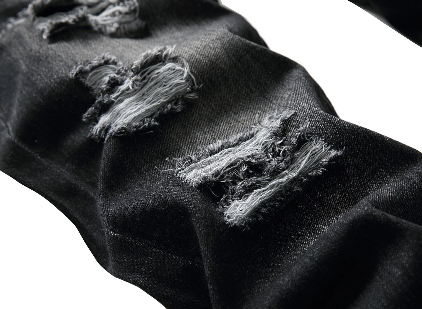 Men's black casual ripped jeans, men's slim fashion casual denim trousers