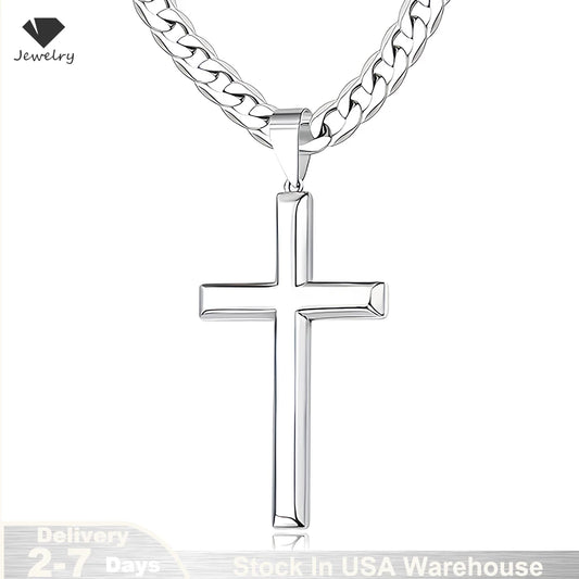 925 Sterling Silver Cross Necklace for Men Women Durable Cuban Crucifix Pendant Necklace Religious Jewelry Gift Ships from USA