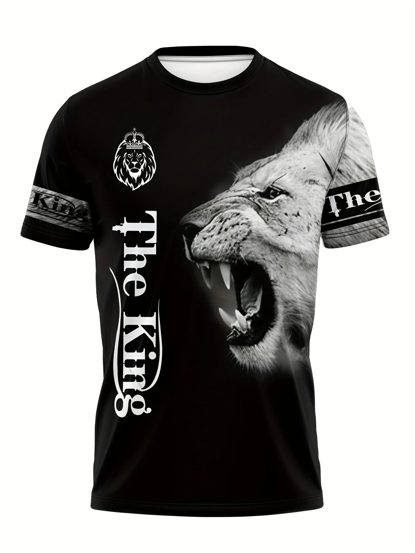 Men's 3D Lion Print Sports Suit - Year-Round Four Seasons Polyester Exercise Equipment with Boat Collar T-Shirt and Matching Pan