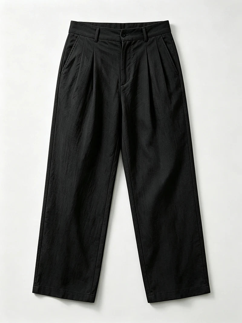 Men's Loose Fit Linen Trousers Casual Straight Leg Pleated Pants Lightweight Breathable for Work Commute Vacation Daily Wear