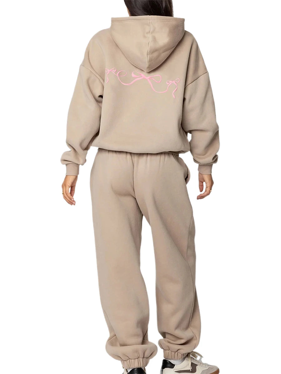 Women s 2 Piece Stylish Outfits Long Sleeve Floral Embroidered Sweatshirt Solid Color Jogger Pants Sets for Casual Wear