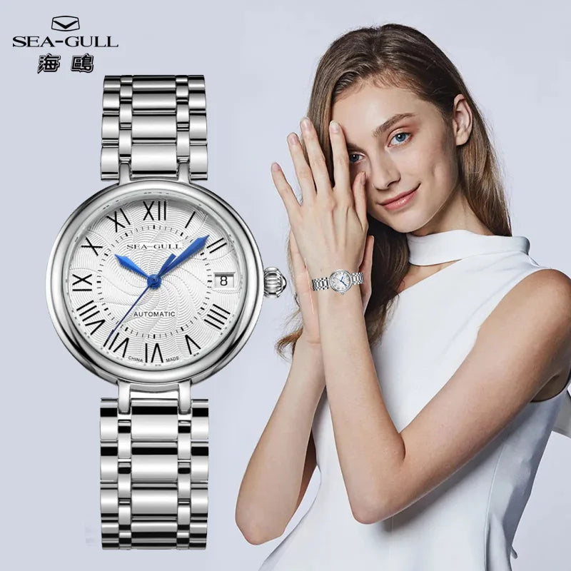 Seagull Reloj Fashion White Diamond Ladies Watch Top Brand Luxury Wrist Watch Simple Women Dress Watch Relogios Feminino 417L