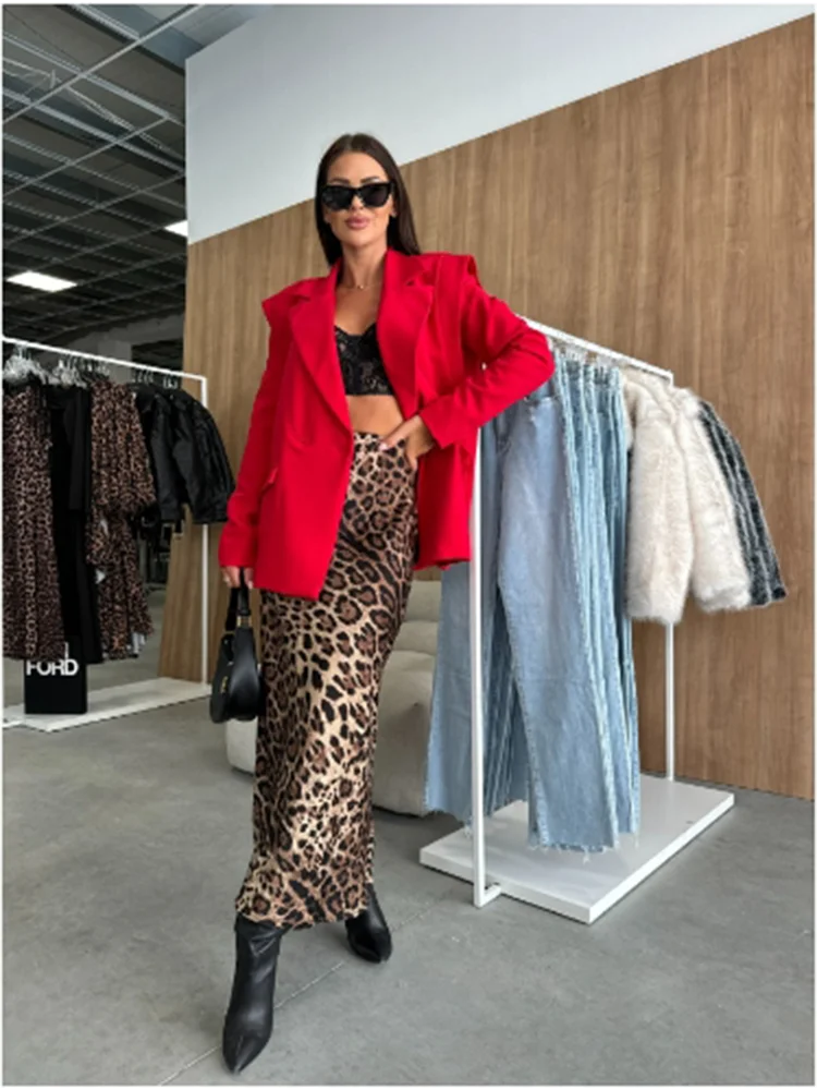 Woman High Waisted Long Skirt Personality Leopard Printed Dress Halloween Street Wear Dating Y2K Clothes Elegant Autumn Dress