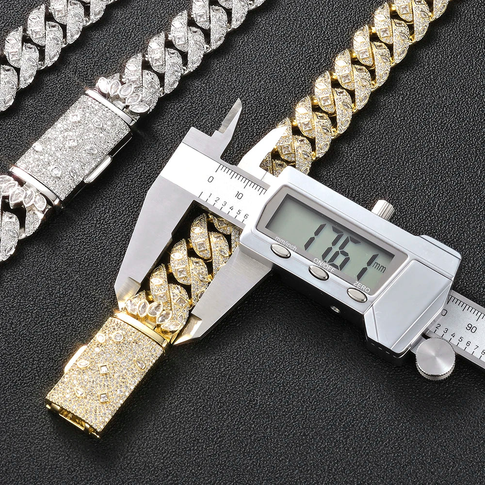 2026 Men's Jewelry 18Mm Wide Iced Out Thick Cuban Chain Brass Cubic Zirconia Gold-Plated Silver Plated Bracelet