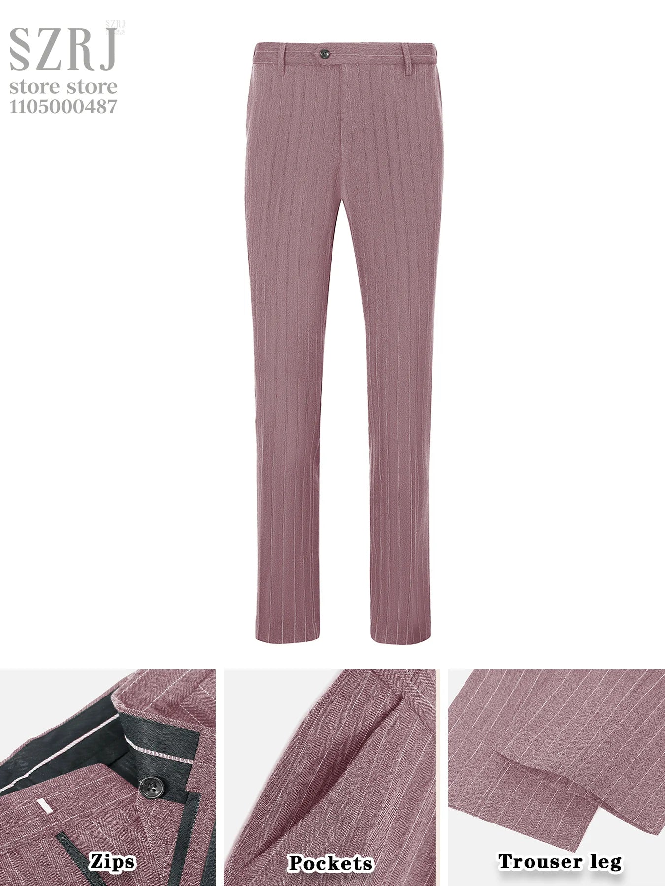 Men's Vertical Striped 3-Piece Suit - Two-Button Jacket+Vest+Pants for Wedding/Business/Daily Wear