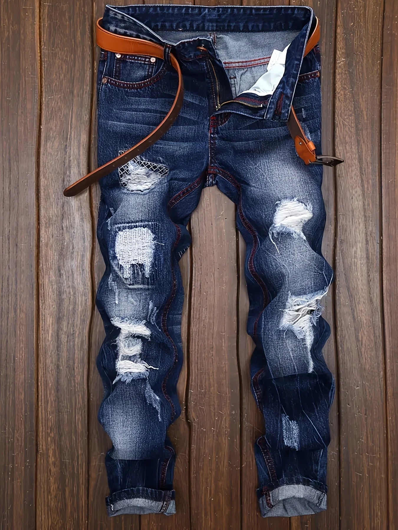 Men's Ripped Straight Jeans For Trendy Men Make Old Motorcycle Pants Jeans