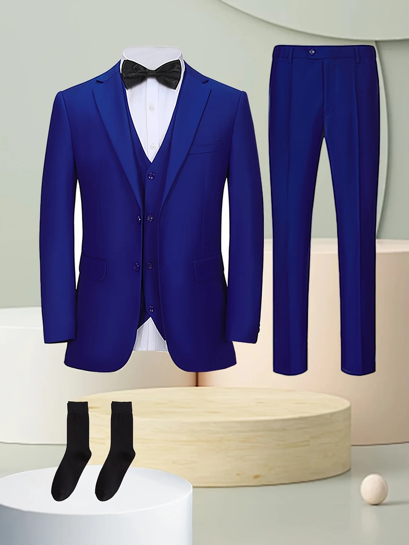 4PCS Men's Formal Tuxedo Set: Vest + Pants + Socks | Classic Solid Suit for Business/Party/Interview
