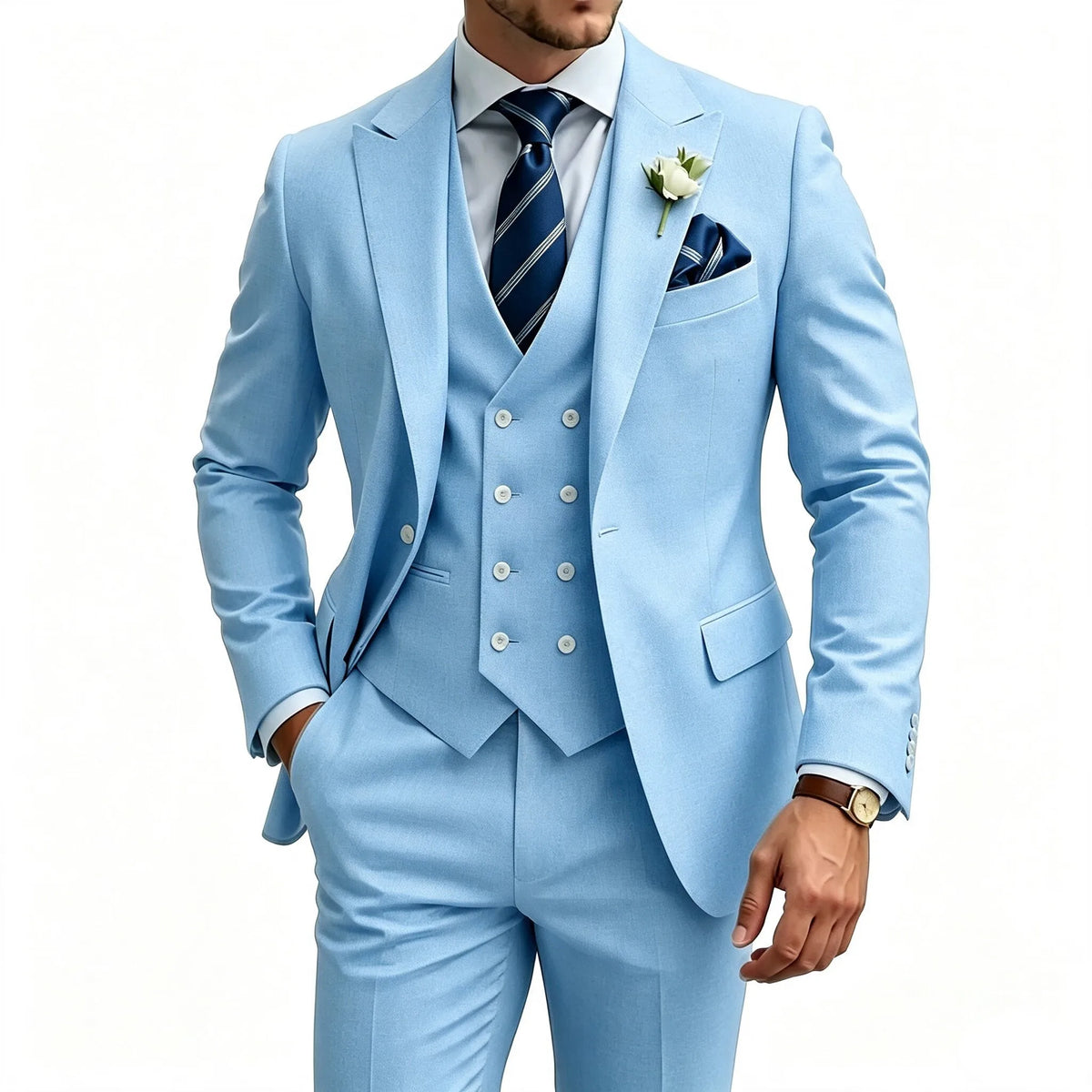 Slim Fit 3 Piece Men Suit Set, Formal Tuxedo Blazer Waistcoat Trousers for Wedding Prom Business Dinner Party