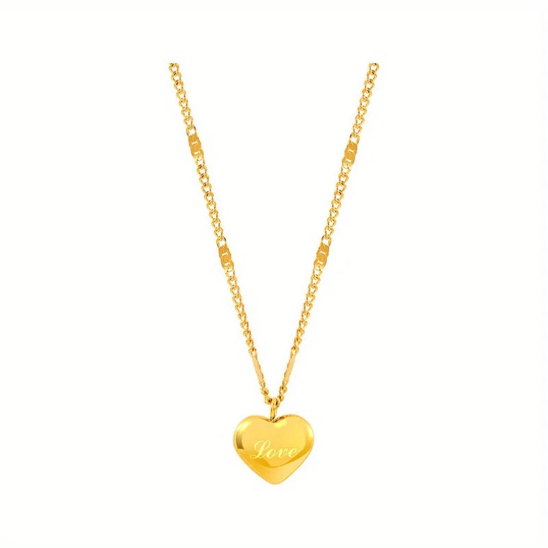 1pcs Golden Heart Stainless Steel Necklace - Simple & Elegant Unisex Jewelry for Holiday Gifts & Party