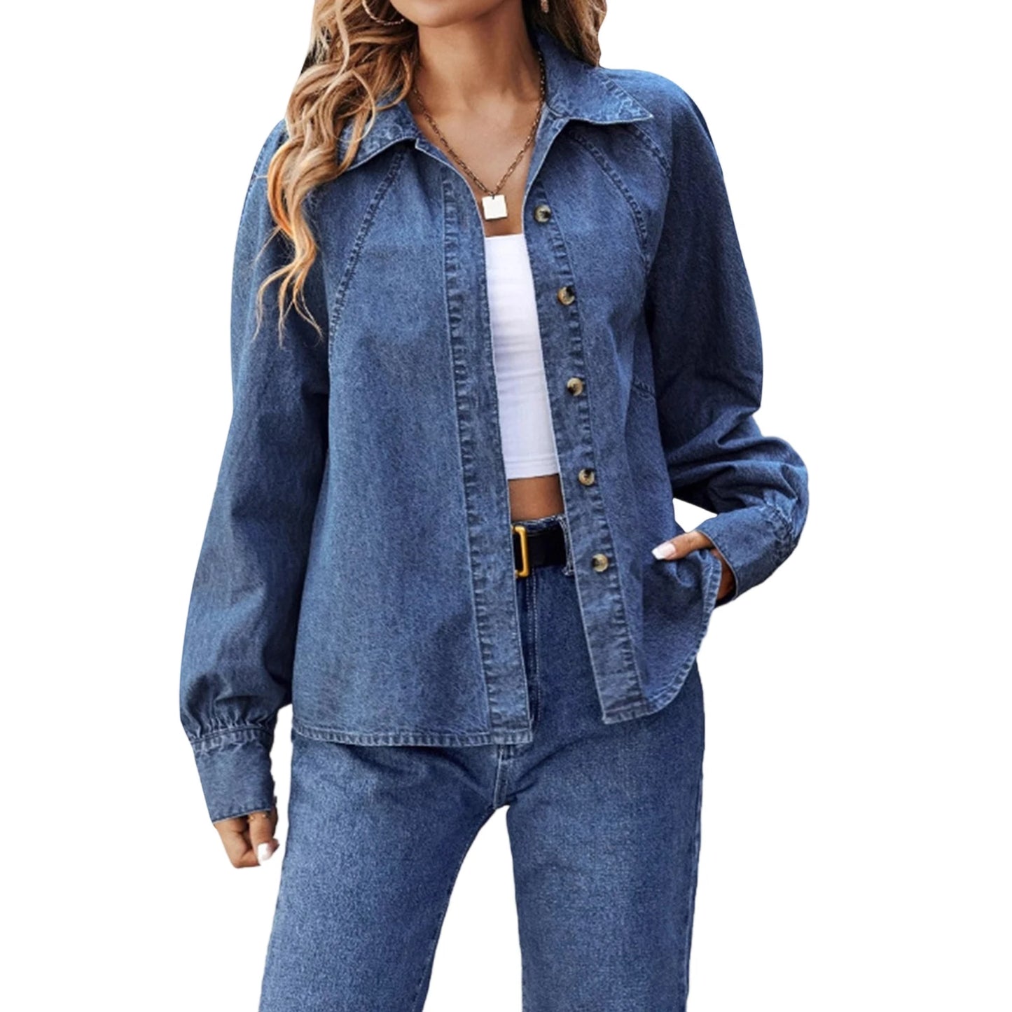 Women s Distressed Denim Jacket with Frayed Hem Classic Long Sleeve Turn-down Collar Button Closure Fall Coat Streetwear