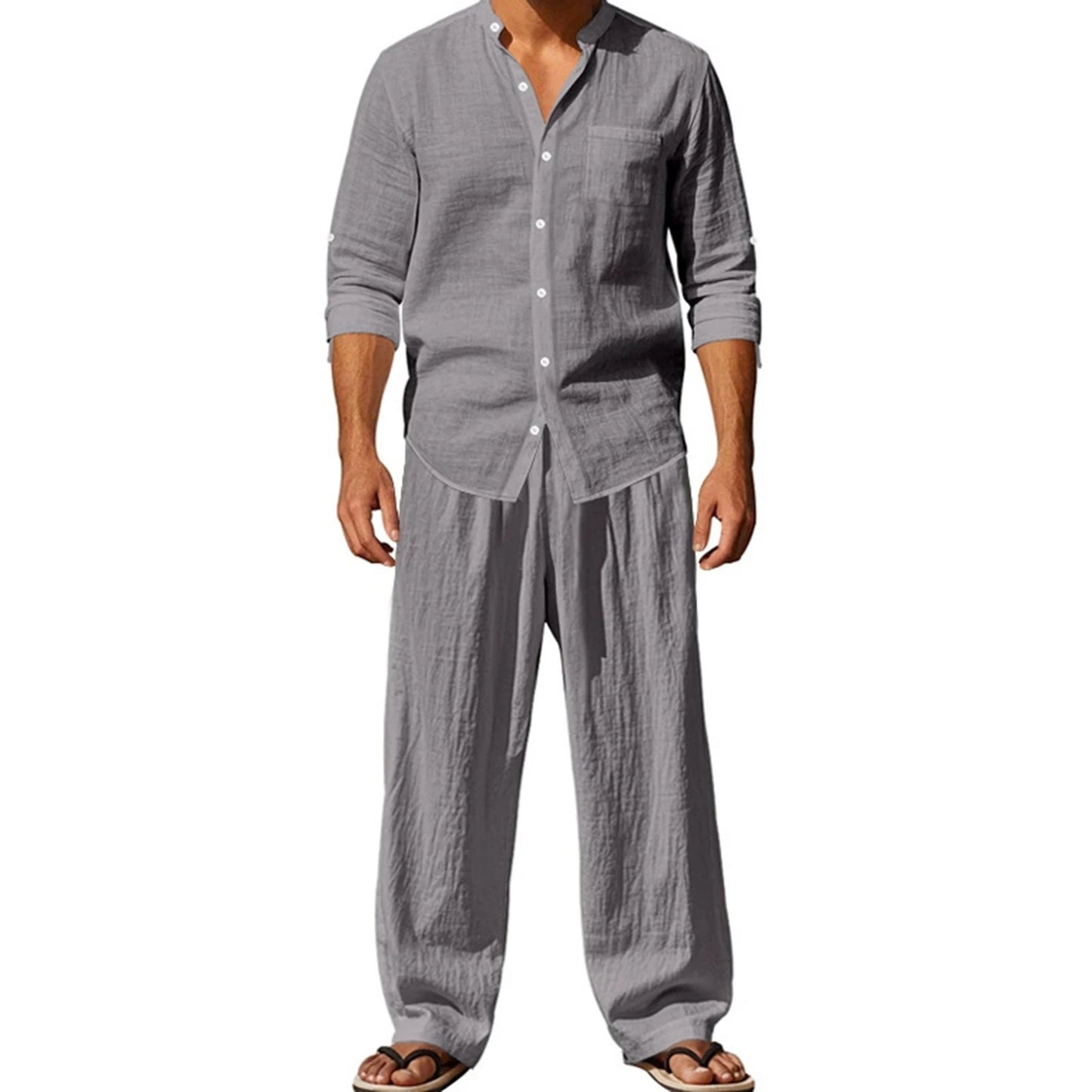 Men s Cotton Summer Outfits Sets Lightweight Breathable Short Sleeve Shirt and Shorts 2 Pcs Set for Beach Vacation