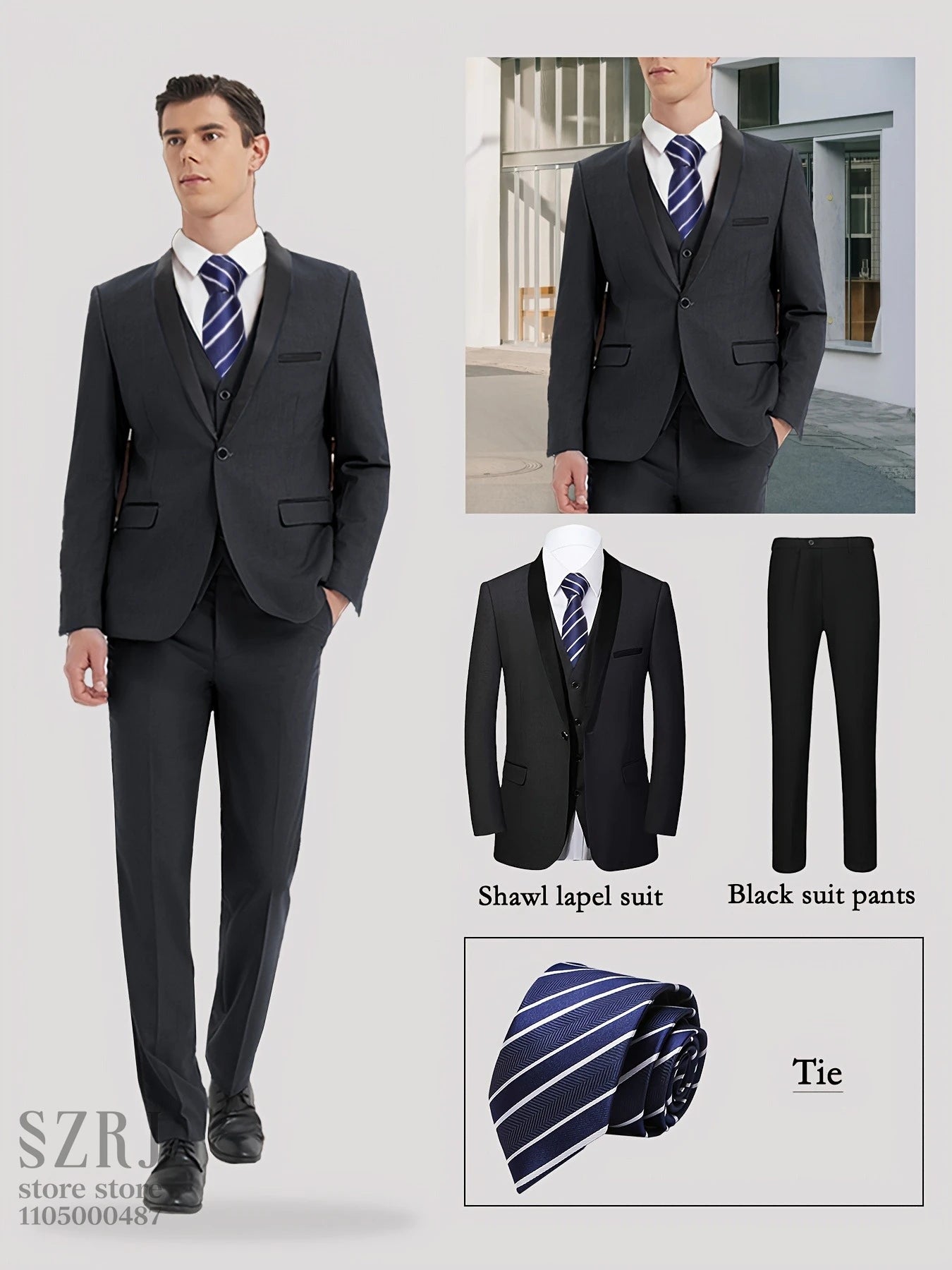 4pcs Men's Tuxedo Set:Classic Lapel Blazer,Vest,Pants&Tie High-Quality,Adjustable Waist.For Parties,Weddings, Proms. Comfy Fit.