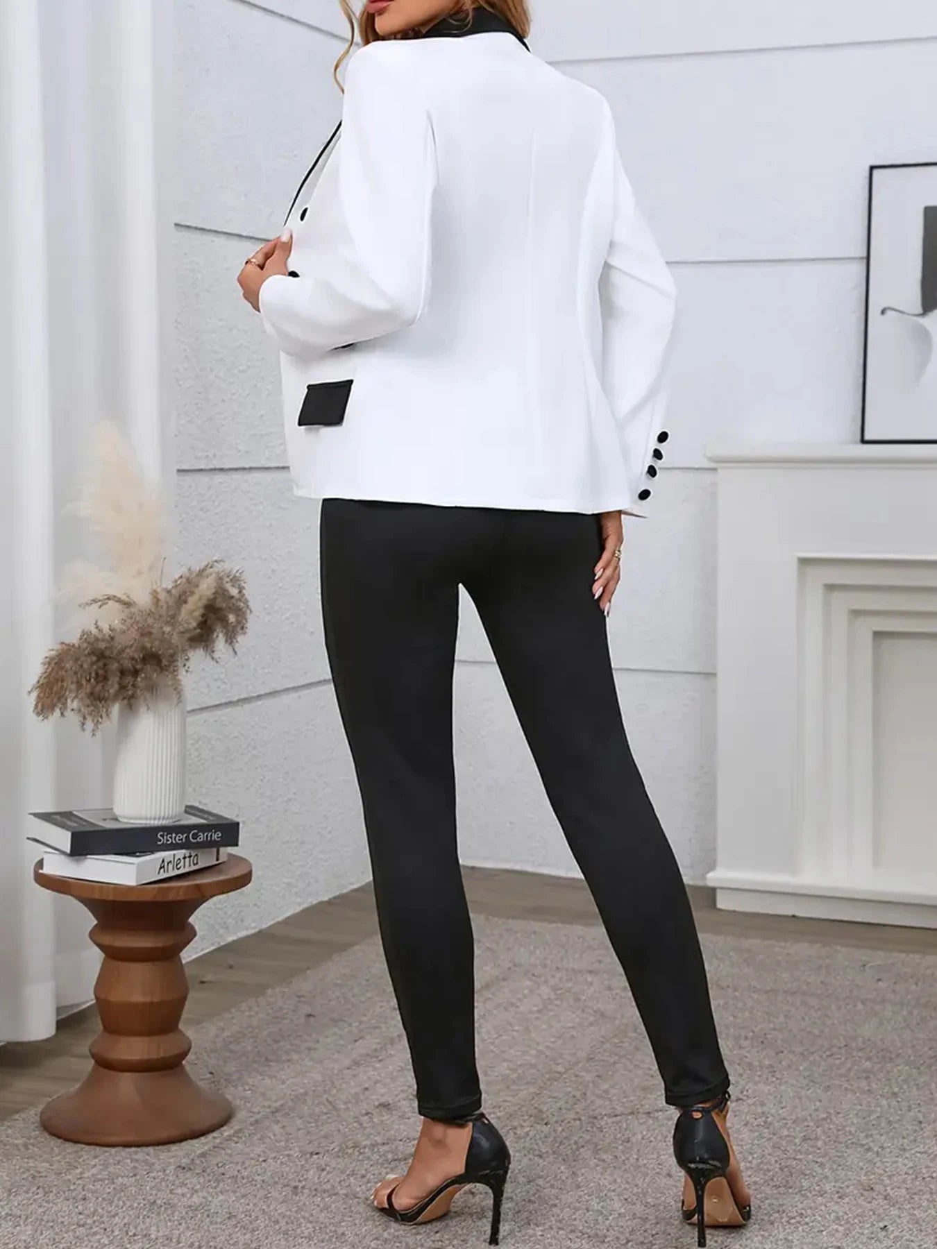 Women's Gradient Color and Snake Print Business Casual Two-Piece Suit Set, Double Breasted Long Sleeved Lapel Suit Jacket and Hi
