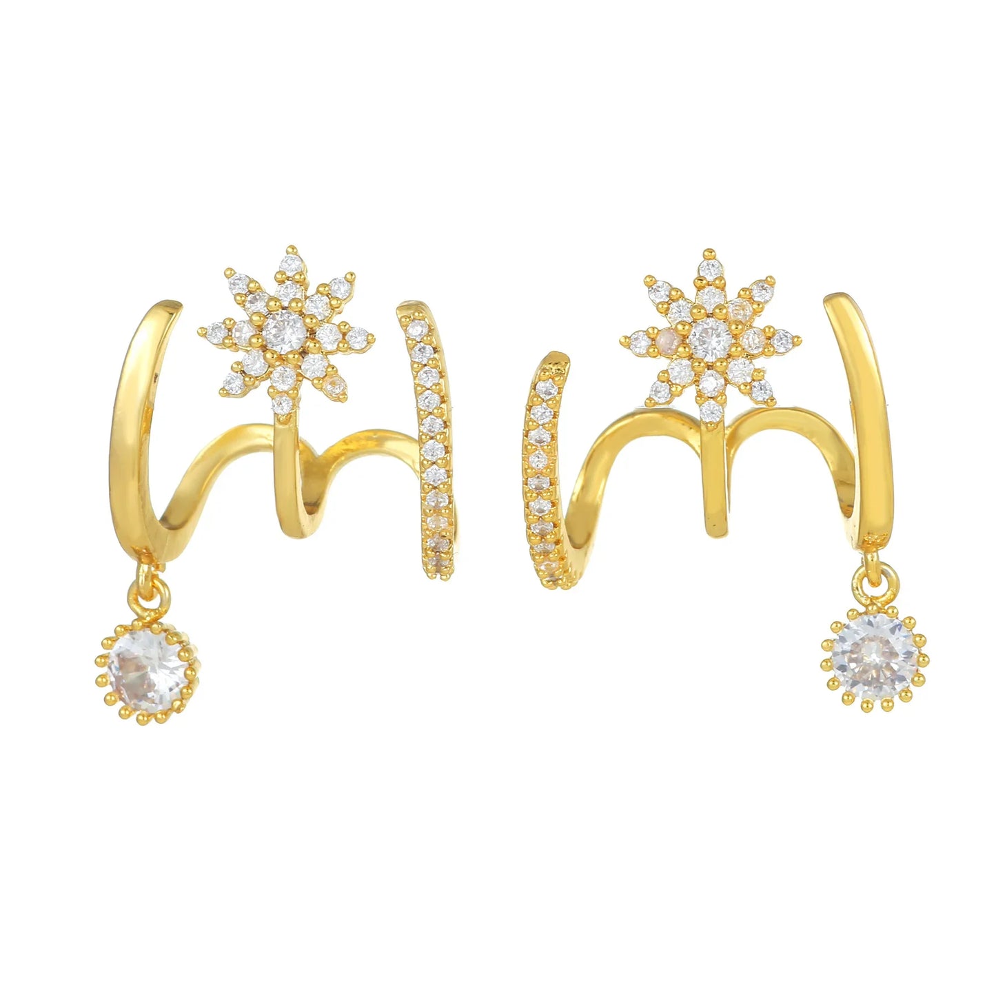 Fashion Punk Gold Color Cross Stud Earrings Hip Hop White Litter Rhimestone Jewelry Piercing Studs for Women Men Ear Accessories