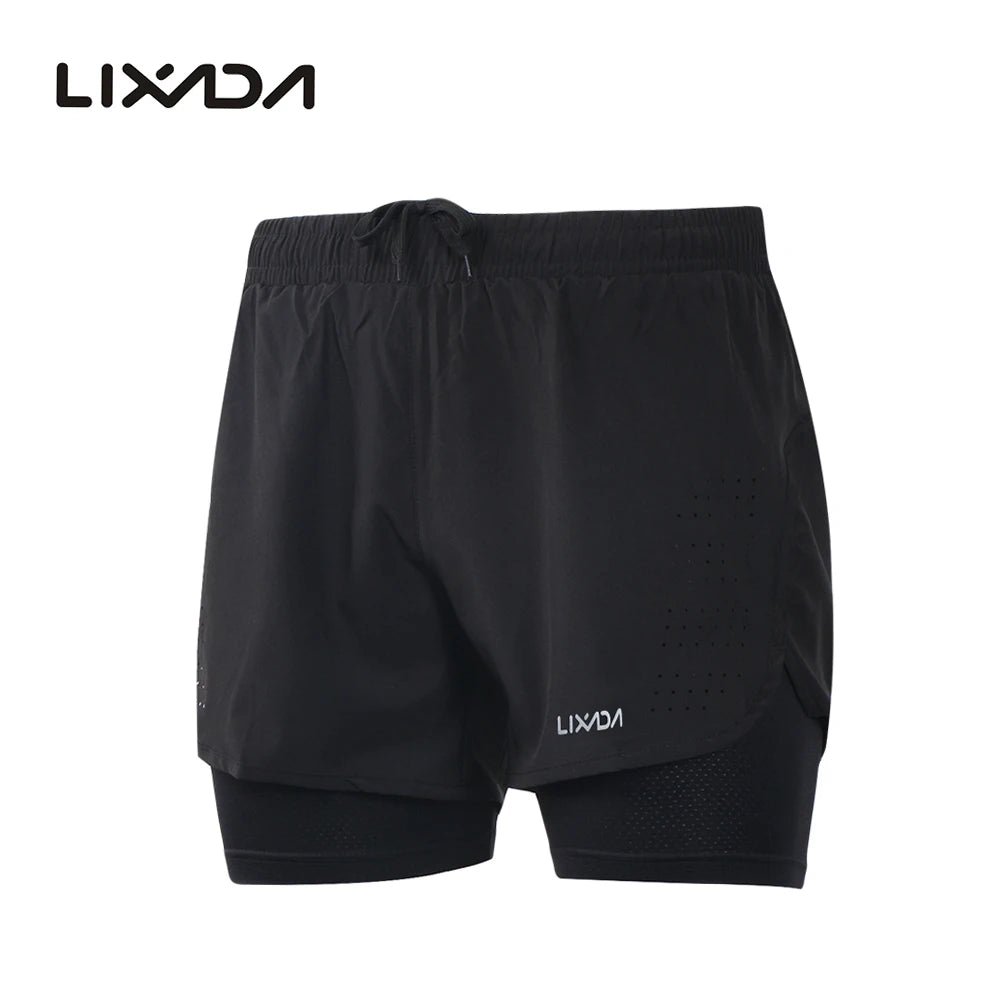 Men's 2-in-1 Running Shorts Quick Drying Breathable Active Training Exercise Jogging Cycle Shorts with Longer Liner