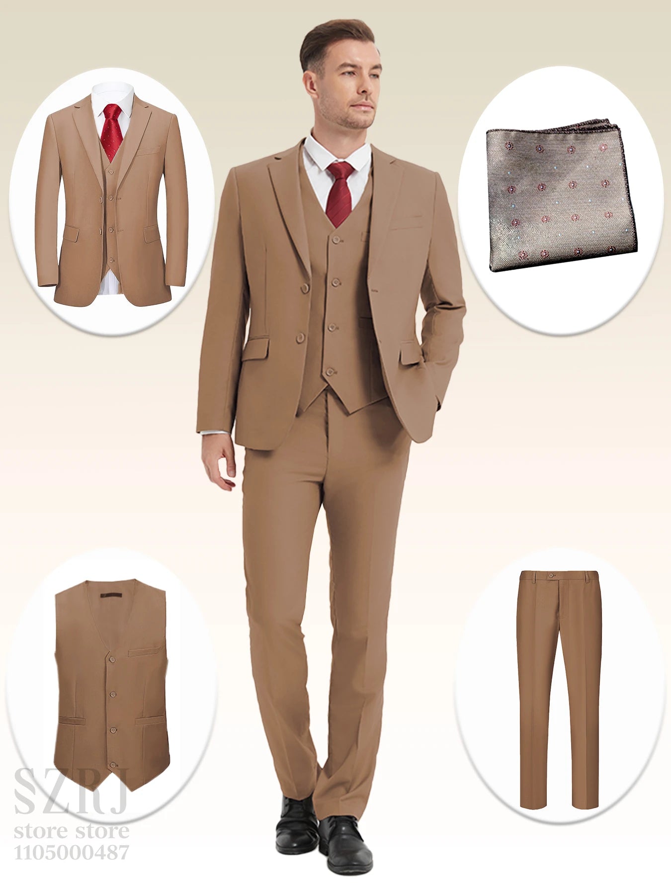 4pcs Classic Business Suit: Blazer, Vest, Pants, Pocket Square - Quality, Comfort, Stylish Lapel | Weddings/Parties/Business