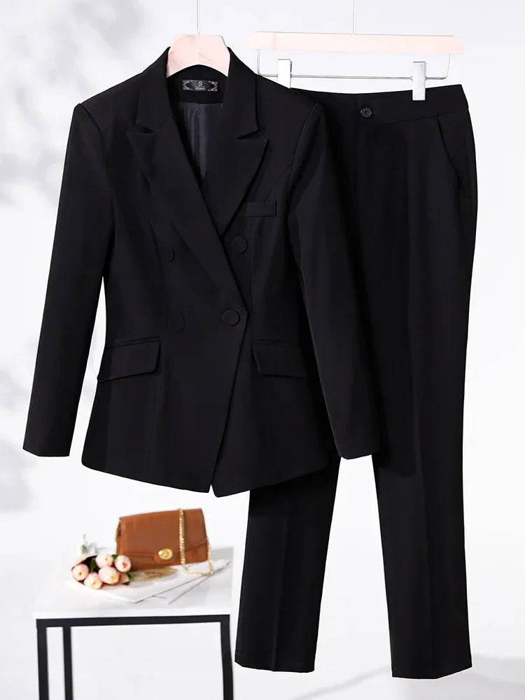 Women Formal Pant Suit 2023 New in Red Black Blue Office Apricot Office Ladies Work Female Blazer Jacket and Trouser 2 Piece Set