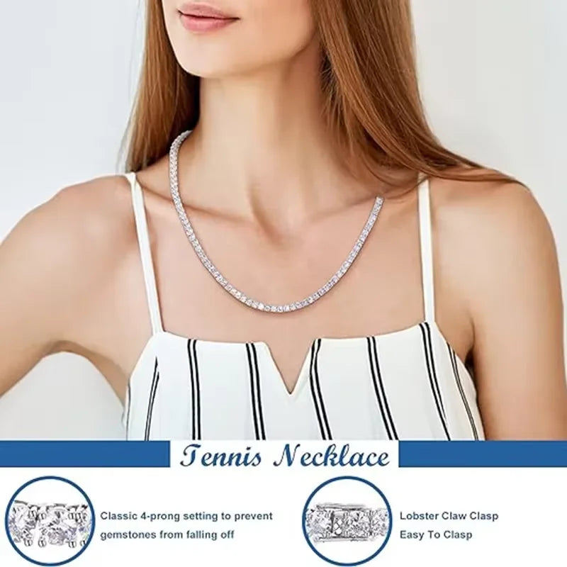 GIA certified 3-6.5 mm D-colour moissanite tennis ball necklace White gold plated 100% 925 Sterling silver Wedding Jewellery