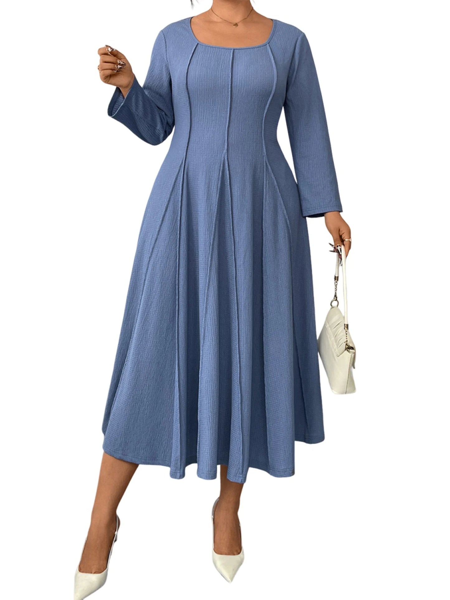 Women s Plus Size Maxi Dress with V-Neck and Floral Print Elegant Long Sleeve A-Line Dress for Casual and Workwear