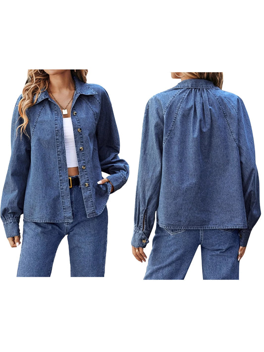 Women s Distressed Denim Jacket with Frayed Hem Classic Long Sleeve Turn-down Collar Button Closure Fall Coat Streetwear