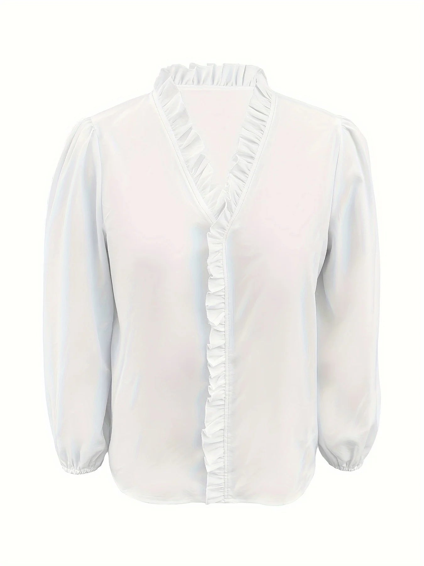 Women's Elegant V Neck Ruffle Long Sleeve Shirt, Elastic Cuffs, Casual Comfortable Top for Spring & Fall, Daily Wear
