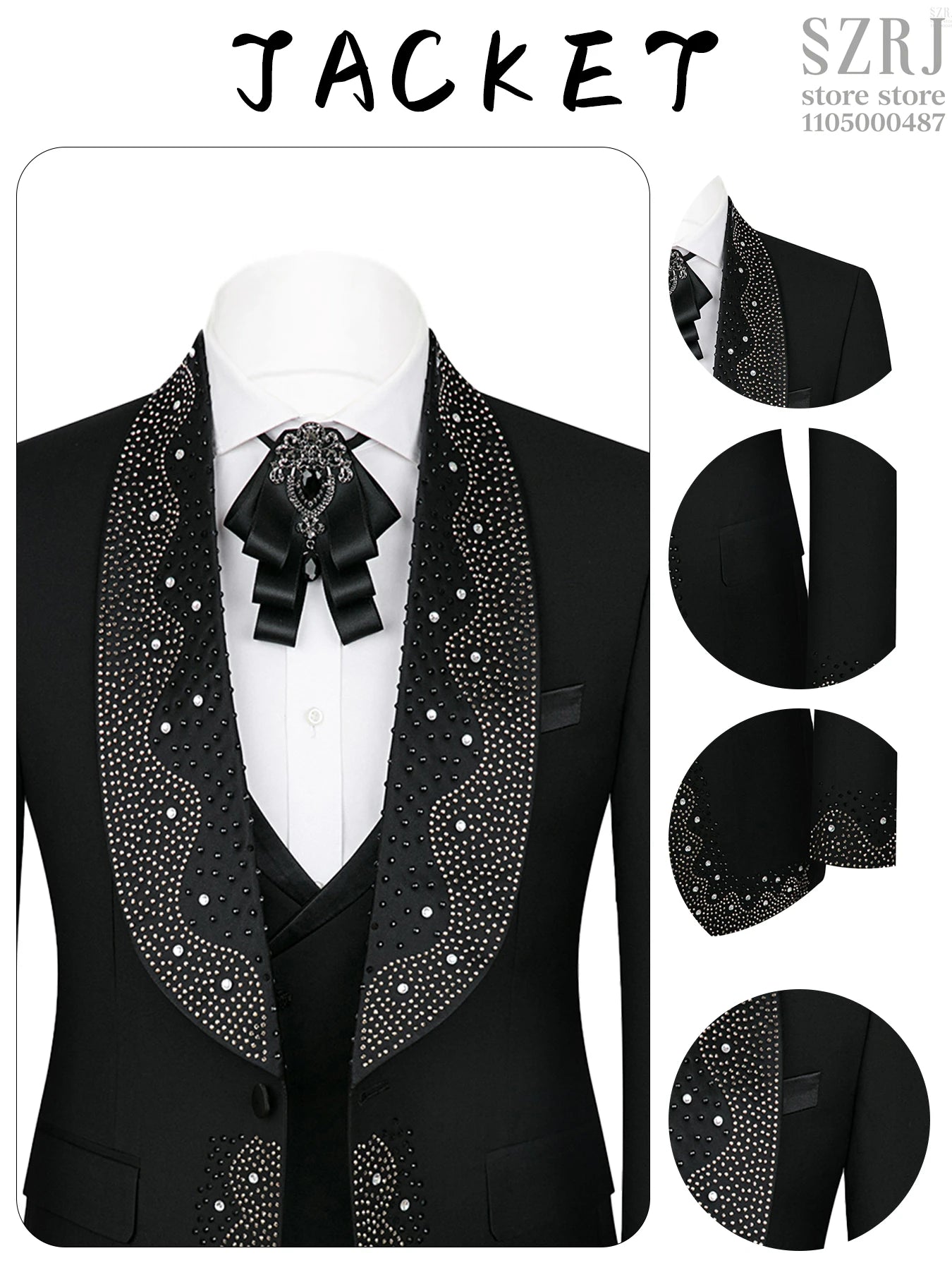 Men's 3 - Piece Suit Set, Featuring Decorative Lapel Design, Includes Jacket, Vest & Pants, Ideal for Formal Occasions,Wedding