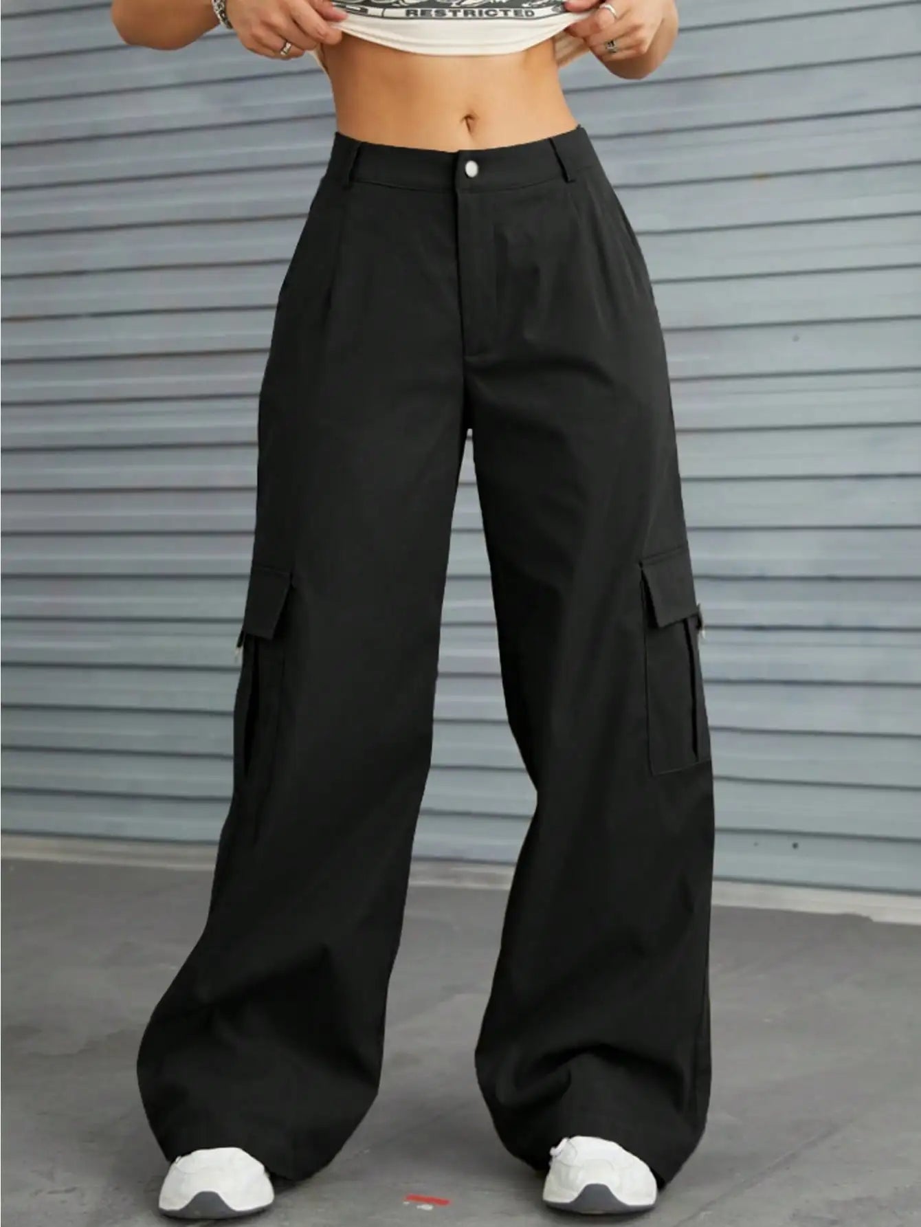 2025 Newest Women's High-Waisted Cargo Pants Y2K Loose Stretch Straight Wide Leg Pants with Pocket Casual Work Pants Streetwear