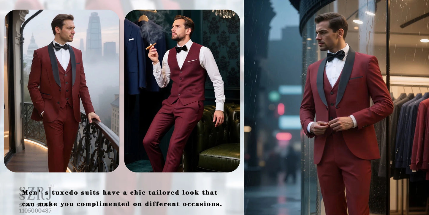 Men's 4-Piece Formal Suit: Jacket + Vest + Pants + Bow Tie, Shawl Collar, 1-Button, Flap Pockets, Wedding/Party